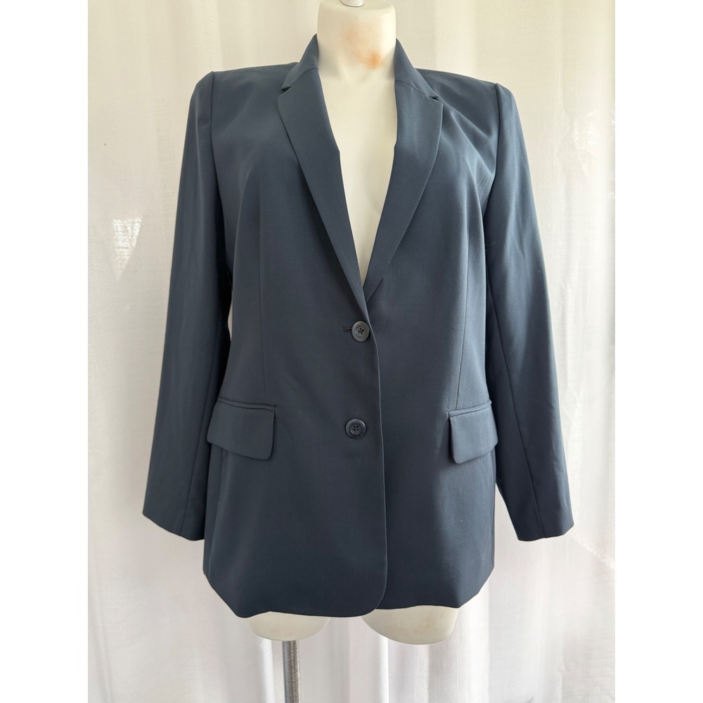 J. Jill 100% Wool Lightweight Blazer Women's Size 16 Navy Blue Classic Chic